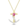 Thumbnail Image 1 of Heart-Shaped Pink Lab-Created Sapphire & White Lab-Created Sapphire Anchor Cross Necklace 10K Yellow Gold 18&quot;