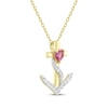 Thumbnail Image 2 of Heart-Shaped Pink Lab-Created Sapphire & White Lab-Created Sapphire Anchor Cross Necklace 10K Yellow Gold 18&quot;