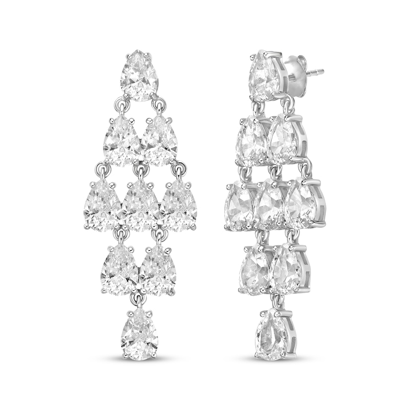 Main Image 1 of Pear-Shaped White Lab-Created Sapphire Chandelier Earrings Sterling Silver