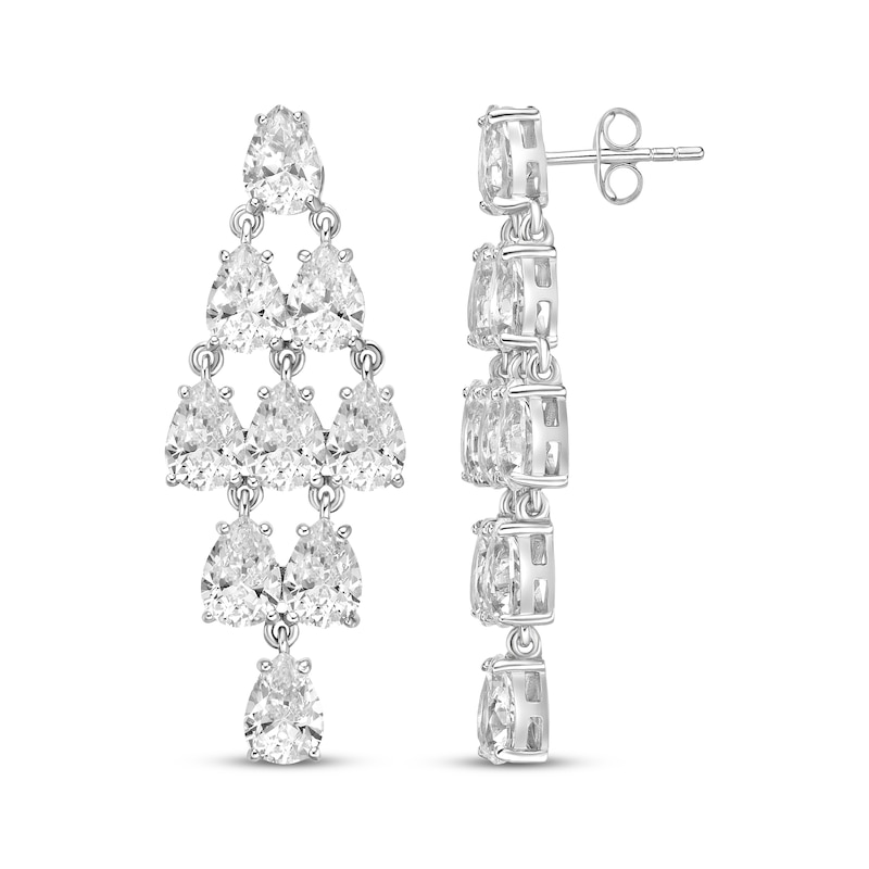 Main Image 3 of Pear-Shaped White Lab-Created Sapphire Chandelier Earrings Sterling Silver