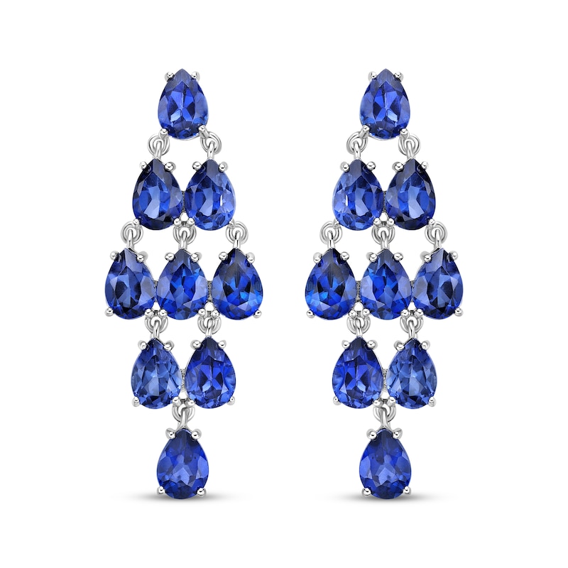 Main Image 2 of Pear-Shaped Blue Lab-Created Sapphire Chandelier Earrings Sterling Silver