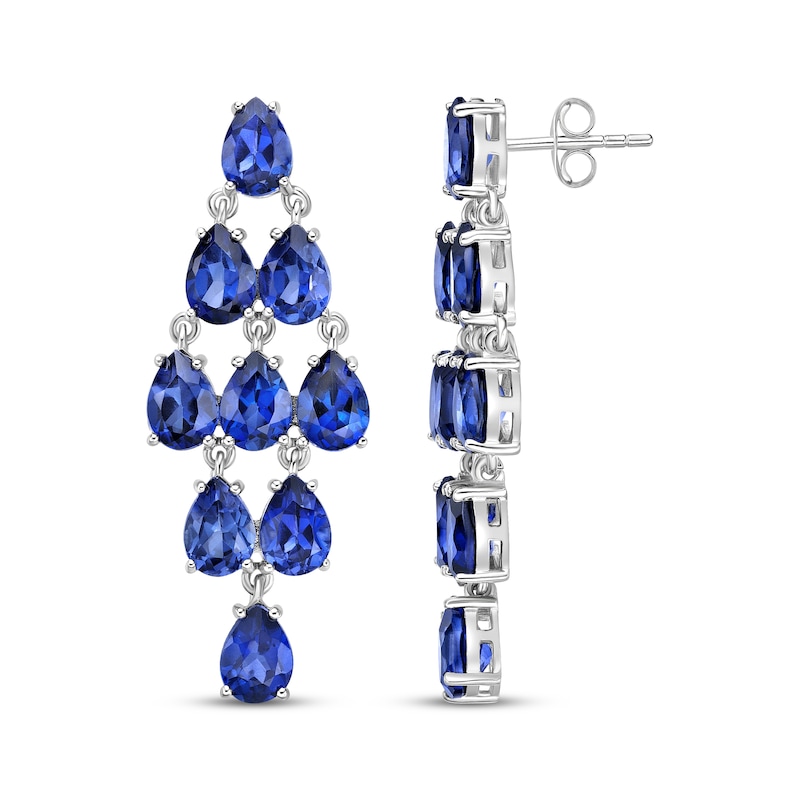 Main Image 3 of Pear-Shaped Blue Lab-Created Sapphire Chandelier Earrings Sterling Silver