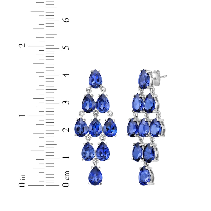 Main Image 4 of Pear-Shaped Blue Lab-Created Sapphire Chandelier Earrings Sterling Silver