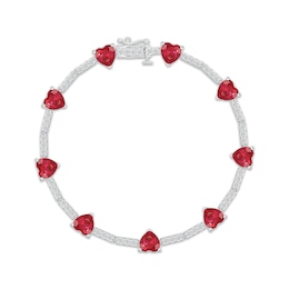 Heart-Shaped Lab-Created Ruby & White Lab-Created Sapphire Station Bracelet Sterling Silver 7&quot;