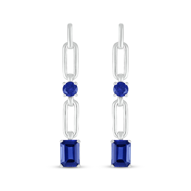 Round & Emerald-Cut Blue Lab-Created Sapphire Paperclip Drop Earrings Sterling Silver