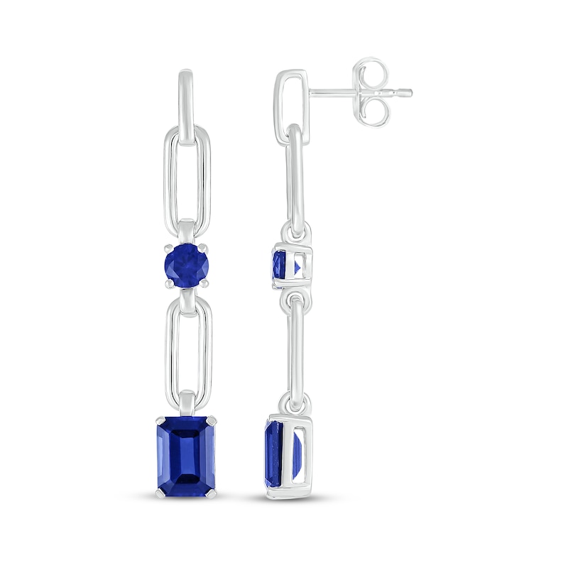 Round & Emerald-Cut Blue Lab-Created Sapphire Paperclip Drop Earrings Sterling Silver