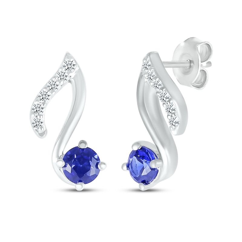 Main Image 1 of Blue & White Lab-Created Sapphire Music Note Earrings Sterling Silver