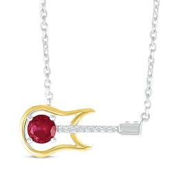 Lab-Created Ruby & White Lab-Created Sapphire Guitar Necklace Sterling Silver & 10K Yellow Gold 18&quot;