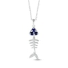 Thumbnail Image 1 of Blue & White Lab-Created Sapphire Fishbone Necklace Sterling Silver 18&quot;