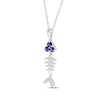 Thumbnail Image 2 of Blue & White Lab-Created Sapphire Fishbone Necklace Sterling Silver 18&quot;