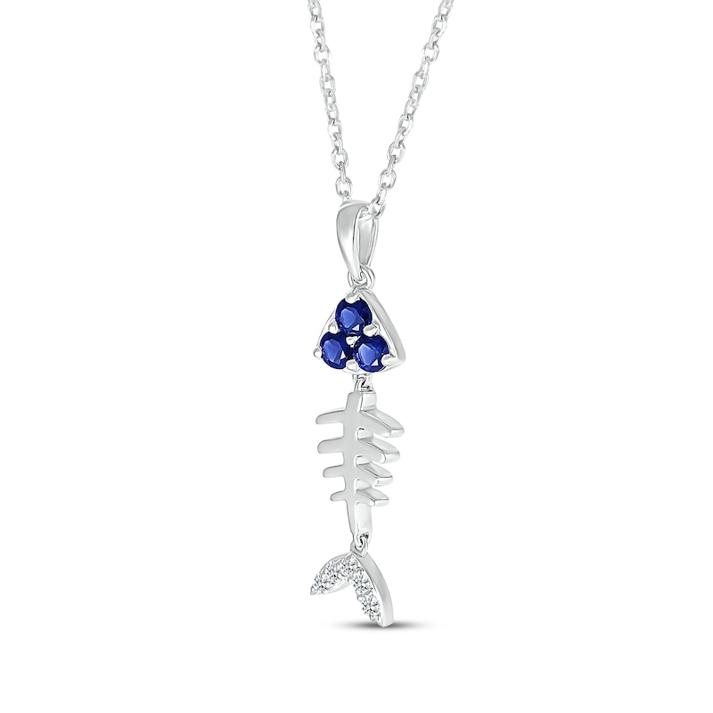 Main Image 2 of Blue & White Lab-Created Sapphire Fishbone Necklace Sterling Silver 18&quot;