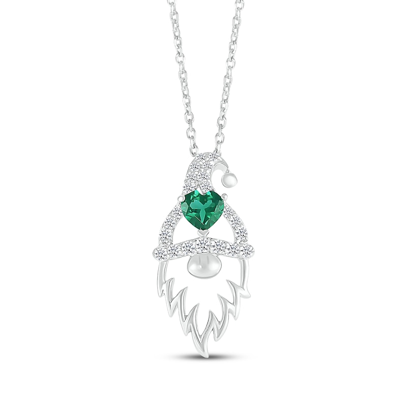 Main Image 1 of Heart-Shaped Lab-Created Emerald & White Lab-Created Sapphire Gnome Necklace Sterling Silver 18&quot;