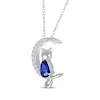 Thumbnail Image 2 of Pear-Shaped Blue Lab-Created Sapphire & White Lab-Created Sapphire Cat on Moon Necklace Sterling Silver 18&quot;