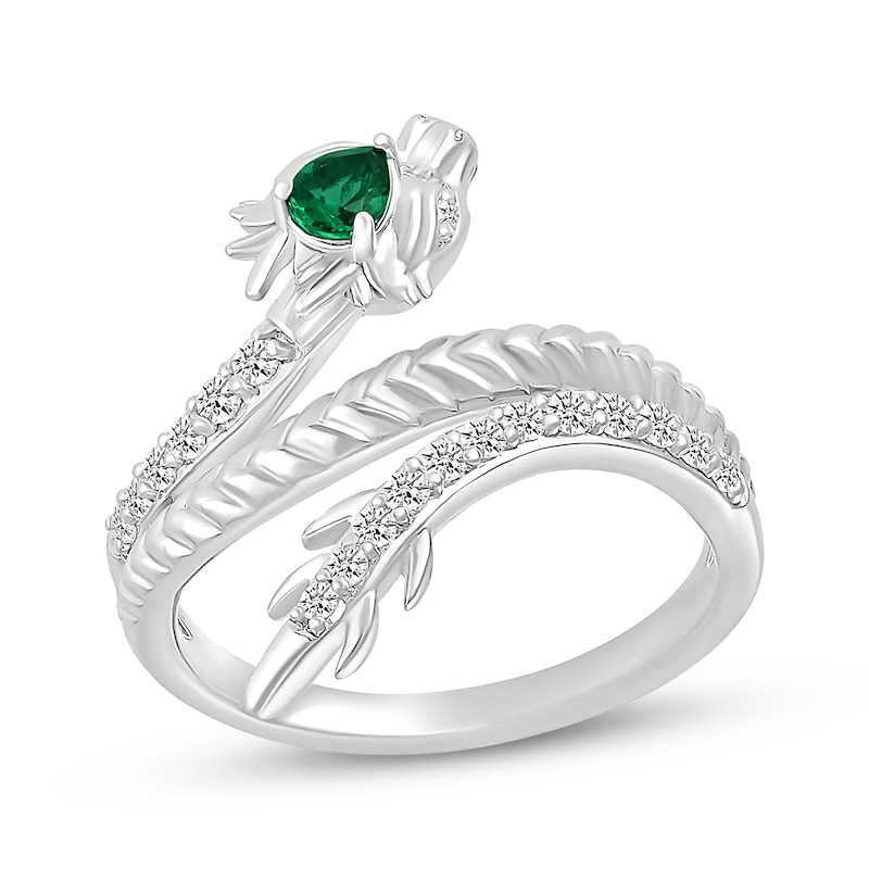 Main Image 1 of Pear-Shaped Lab-Created Emerald & White Lab-Created Sapphire Dragon Ring Sterling Silver