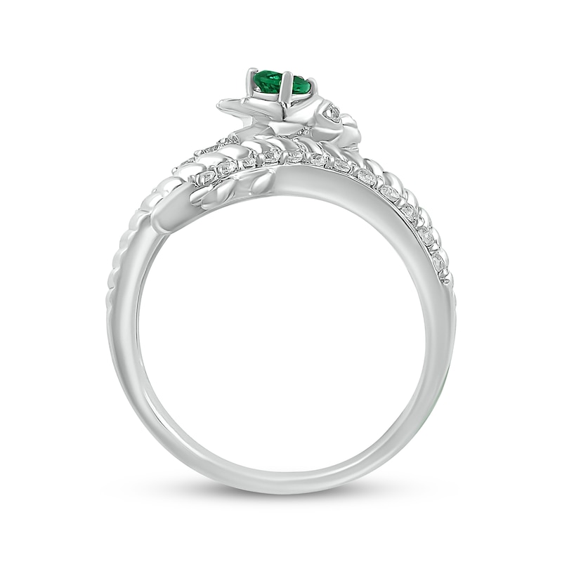 Pear-Shaped Lab-Created Emerald & White Lab-Created Sapphire Dragon Ring Sterling Silver