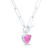 Thumbnail Image 1 of Heart-Shaped Pink Lab-Created Sapphire Paperclip Toggle Necklace Sterling Silver 18"