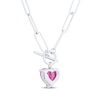 Thumbnail Image 2 of Heart-Shaped Pink Lab-Created Sapphire Paperclip Toggle Necklace Sterling Silver 18"