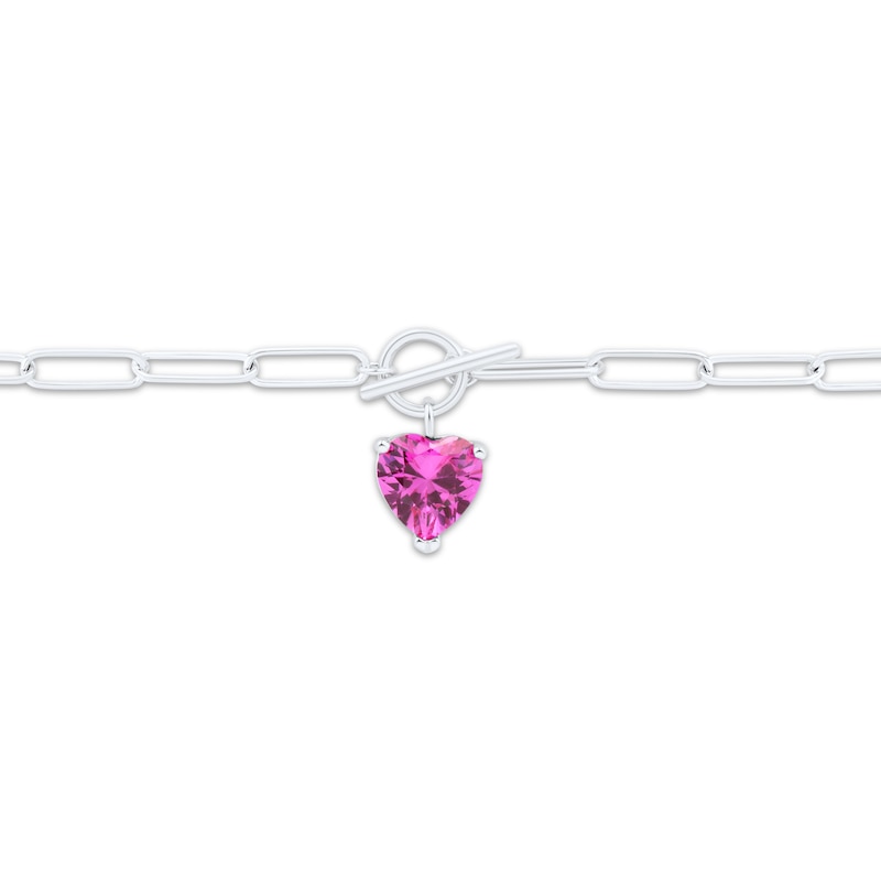 Heart-Shaped Pink Lab-Created Sapphire Paperclip Toggle Necklace Sterling Silver 18"