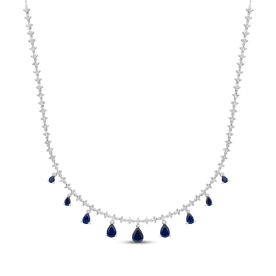 Pear-Shaped Blue Lab-Created Sapphire & White Lab-Created Sapphire Graduated Dangle Necklace Sterling Silver