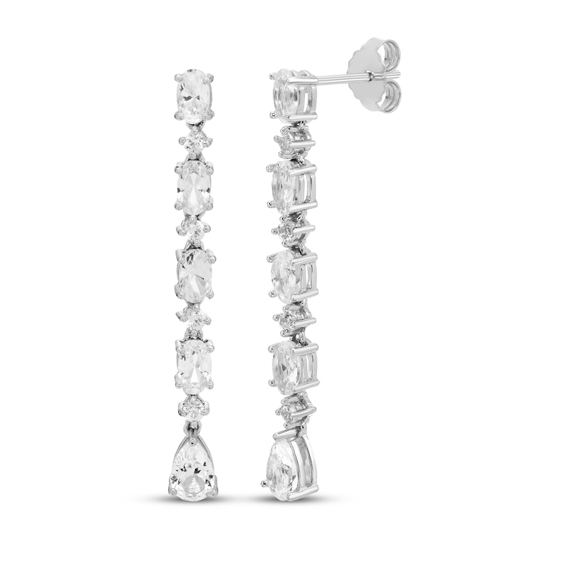 Main Image 1 of Oval, Pear & Round-Cut White Lab-Created Sapphire Drop Earrings Sterling Silver