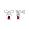 Thumbnail Image 1 of Pear-Shaped Lab-Created Ruby & White Lab-Created Sapphire Bow Dangle Earrings Sterling Silver