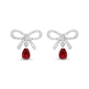 Thumbnail Image 2 of Pear-Shaped Lab-Created Ruby & White Lab-Created Sapphire Bow Dangle Earrings Sterling Silver