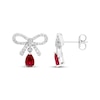 Thumbnail Image 3 of Pear-Shaped Lab-Created Ruby & White Lab-Created Sapphire Bow Dangle Earrings Sterling Silver