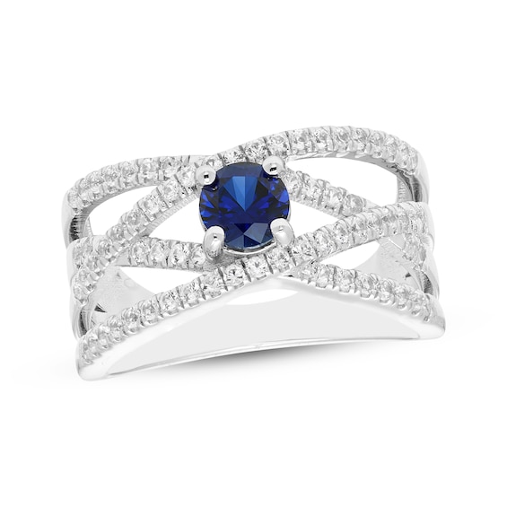 Blue & White Lab-Created Sapphire Multi-Row Crossover Ring Sterling Silver