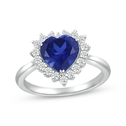 Heart-Shaped Blue Lab-Created Sapphire & White Lab-Created Sapphire Halo Ring Sterling Silver