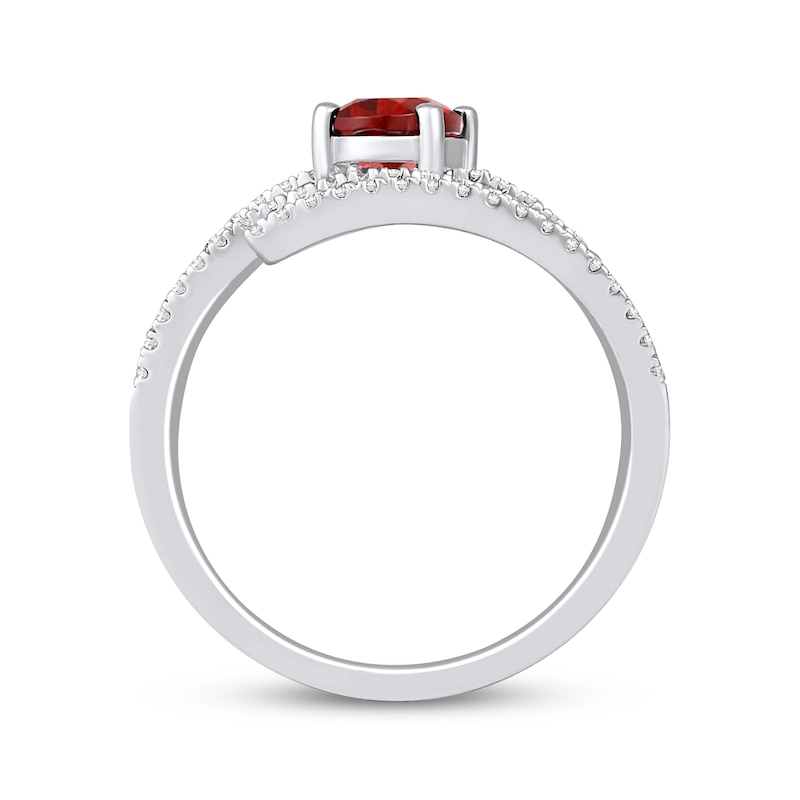 Main Image 3 of Oval-Cut Garnet & Diamond Bypass Ring 1/2 ct tw 10K White Gold