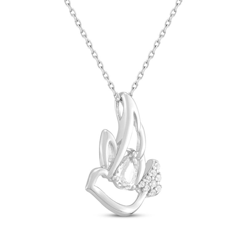 Main Image 2 of Pear-Shaped White Lab-Created Sapphire Dove Necklace Sterling Silver 18&quot;