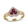 Thumbnail Image 0 of Square & Round-Cut Natural Ruby & Diamond Heart Chain Link Ring 1/5 ct tw 10K Yellow Gold