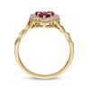 Thumbnail Image 2 of Square & Round-Cut Natural Ruby & Diamond Heart Chain Link Ring 1/5 ct tw 10K Yellow Gold