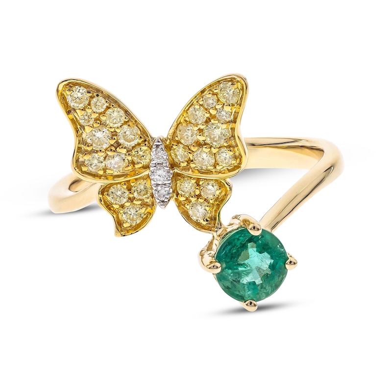 Main Image 1 of Natural Emerald & Diamond Butterfly Bypass Ring 1/4 ct tw 10K Two-Tone Gold