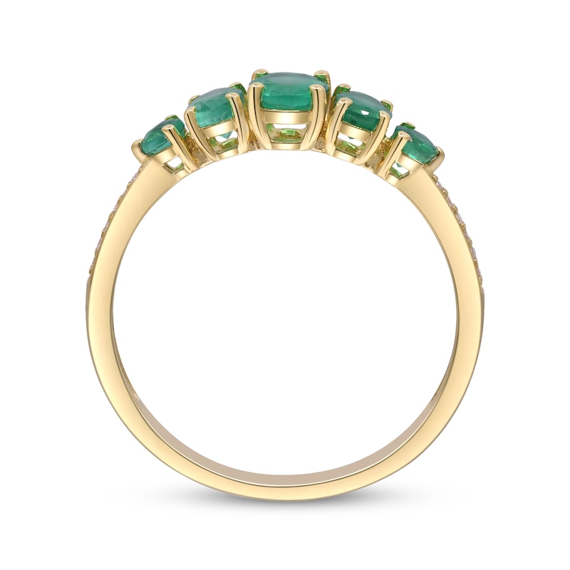 Main Image 2 of Oval and Round-Cut Natural Emerald & Diamond Graduated Five-Stone Ring 1/20 ct tw 10K Yellow Gold