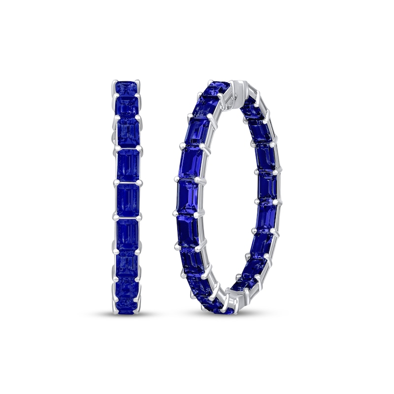 Main Image 1 of Baguette-Cut Blue Lab-Created Sapphire Inside-Out Hoop Earrings Sterling Silver