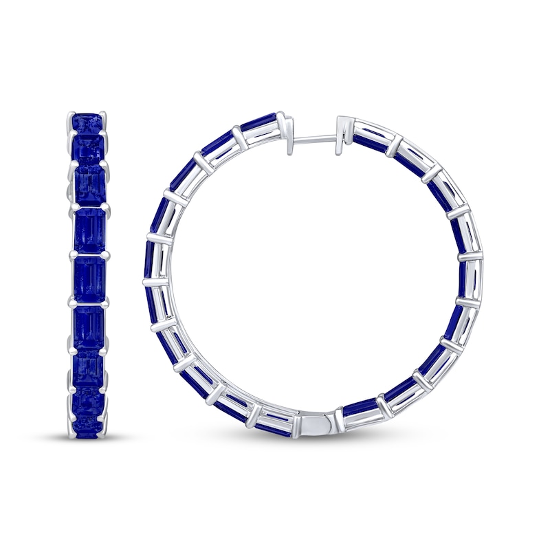 Main Image 3 of Baguette-Cut Blue Lab-Created Sapphire Inside-Out Hoop Earrings Sterling Silver