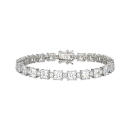 Square & Round-Cut White Lab-Created Sapphire Bracelet Sterling Silver 7.25&quot;