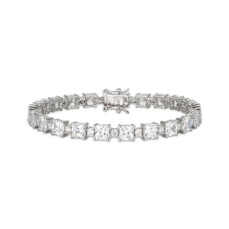 Square & Round-Cut White Lab-Created Sapphire Bracelet Sterling Silver 7.25"