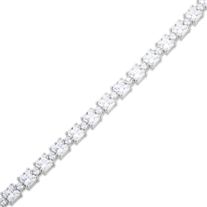 Square & Round-Cut White Lab-Created Sapphire Bracelet Sterling Silver 7.25"