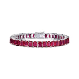 Emerald-Cut Lab-Created Ruby Line Bracelet Sterling Silver 7.25&quot;