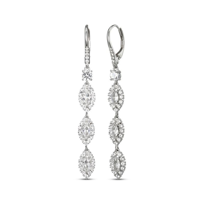 Main Image 1 of Marquise & Round-Cut White Lab-Created Sapphire Triple Drop Earrings Sterling Silver