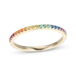 Multicolor Lab-Created Gemstone Rainbow Ring 10K Yellow Gold