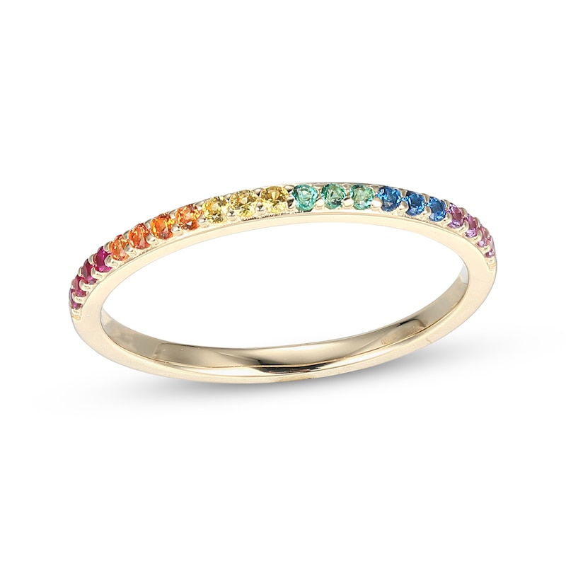 Multicolor Lab-Created Gemstone Rainbow Ring 10K Yellow Gold