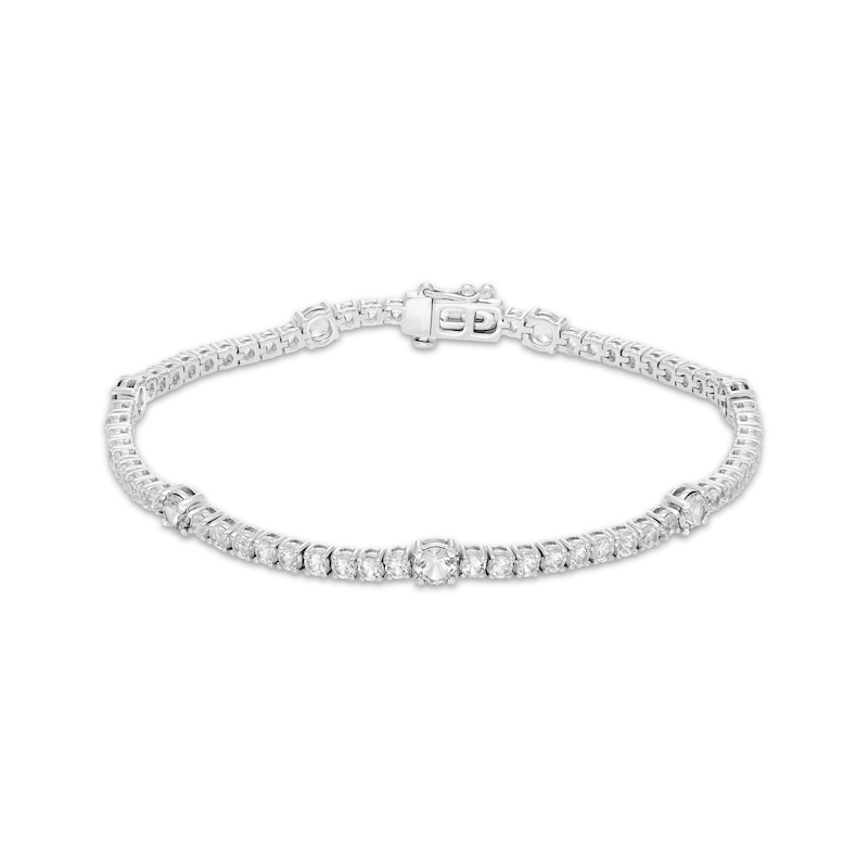 White Lab-Created Sapphire Line Bracelet Sterling Silver 7.25"