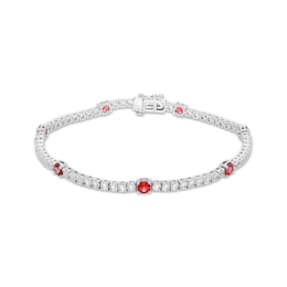 Lab-Created Ruby & White Lab-Created Sapphire Line Bracelet Sterling Silver 7.25&quot;