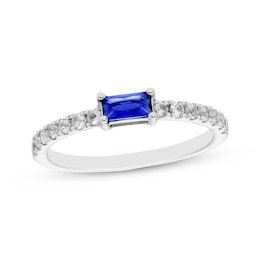 Baguette-Cut Blue Lab-Created Sapphire & White Lab-Created Sapphire Ring Sterling Silver