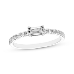 Baguette-Cut White Lab-Created Sapphire Ring Sterling Silver