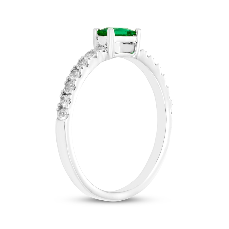 Main Image 2 of Baguette-Cut Lab-Created Emerald & White Lab-Created Sapphire Ring Sterling Silver