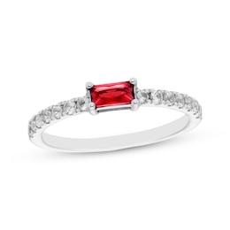 Baguette-Cut Lab-Created Ruby & White Lab-Created Sapphire Ring Sterling Silver